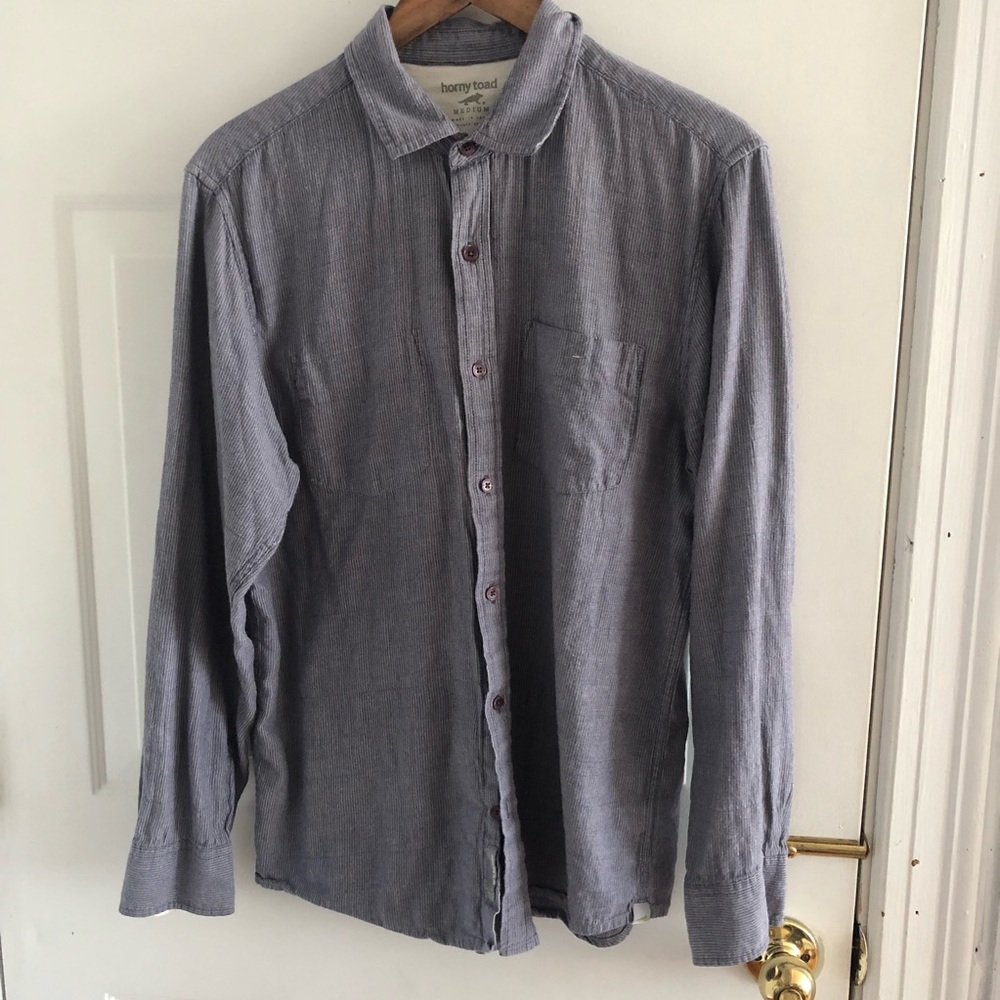 Horny Toad Organic Cotton soft button down shirt in blue with micro stripes